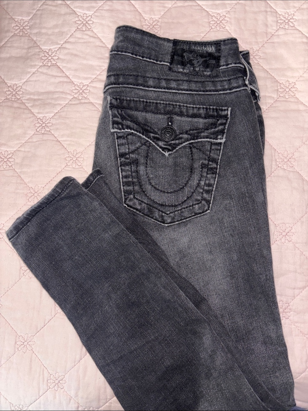 True Religion Women's Gray Skinny Jeans with Signature Pocket